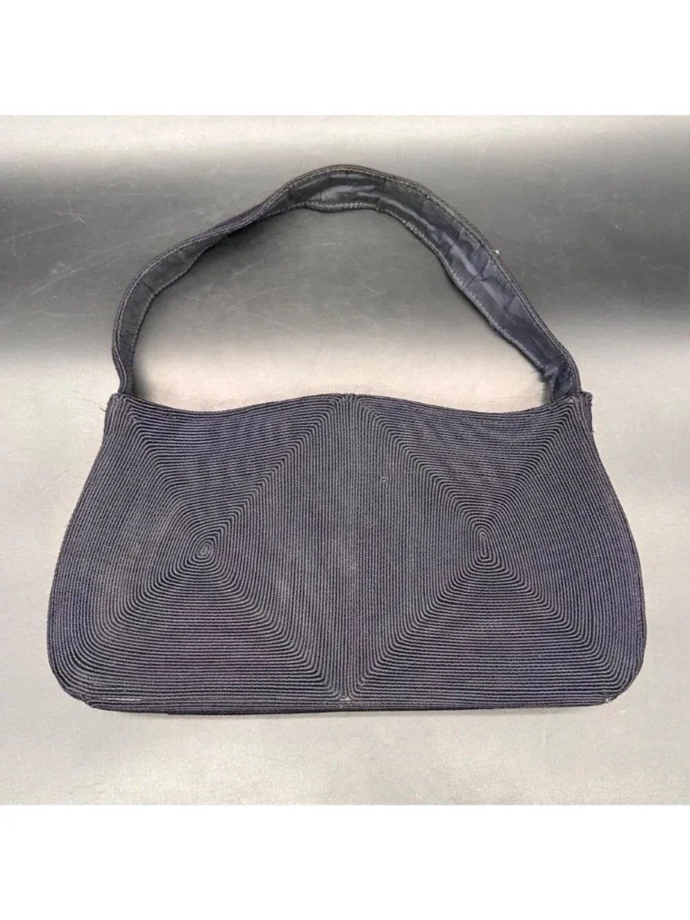 Vintage Black Corde Handbag 1940s USA Purse Swirl Mid Century Fashion Accessory